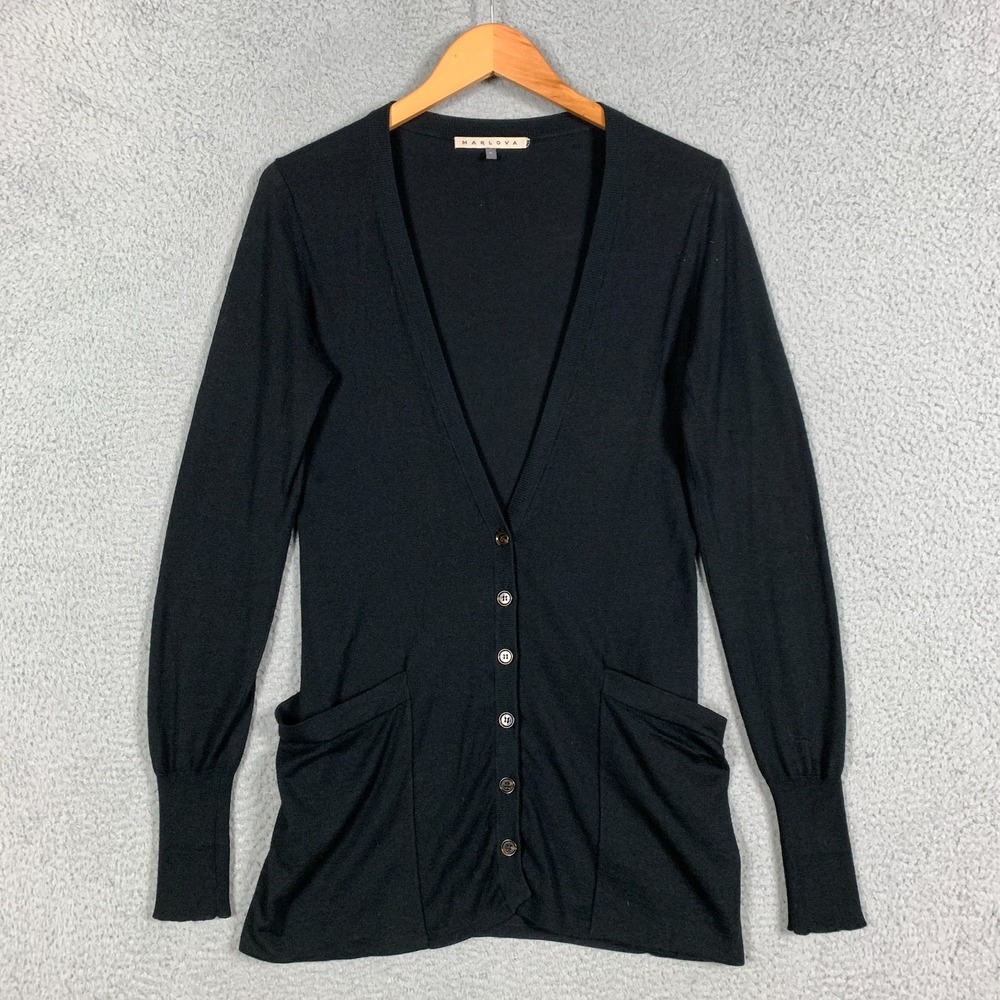 Marlova Cardigan Sweater Women's Small S Black Cashmere Blend Pockets Longline